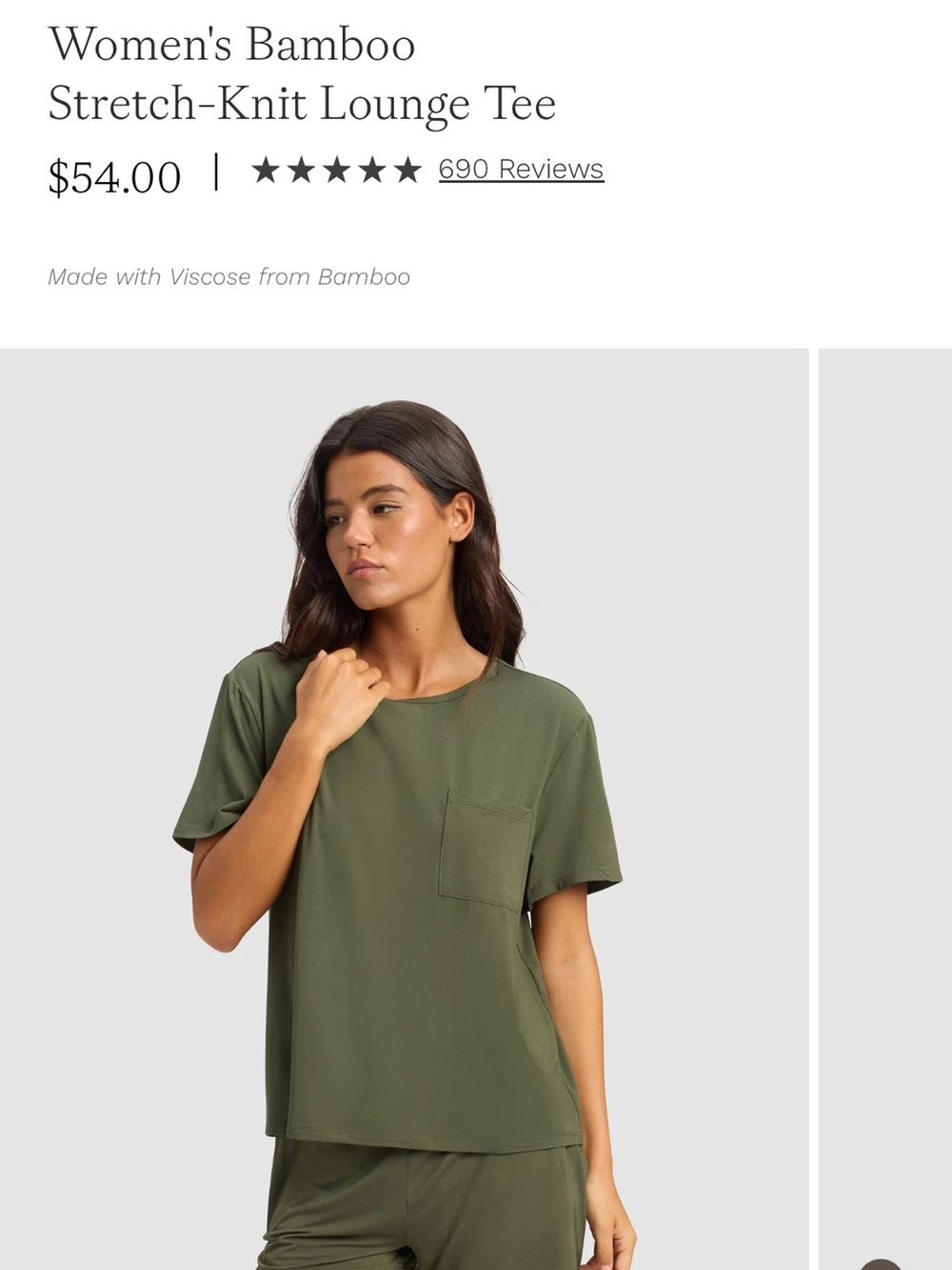 Bamboo Stretch-Knit Pocket Lounge Tee — Olive